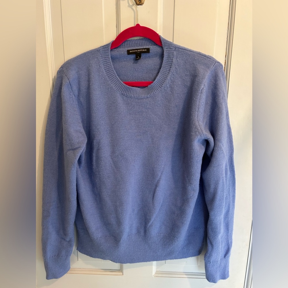 Banana Republic Factory Everyday LOFTY Crewneck SWEATER large split hem Blue - Picture 2 of 6